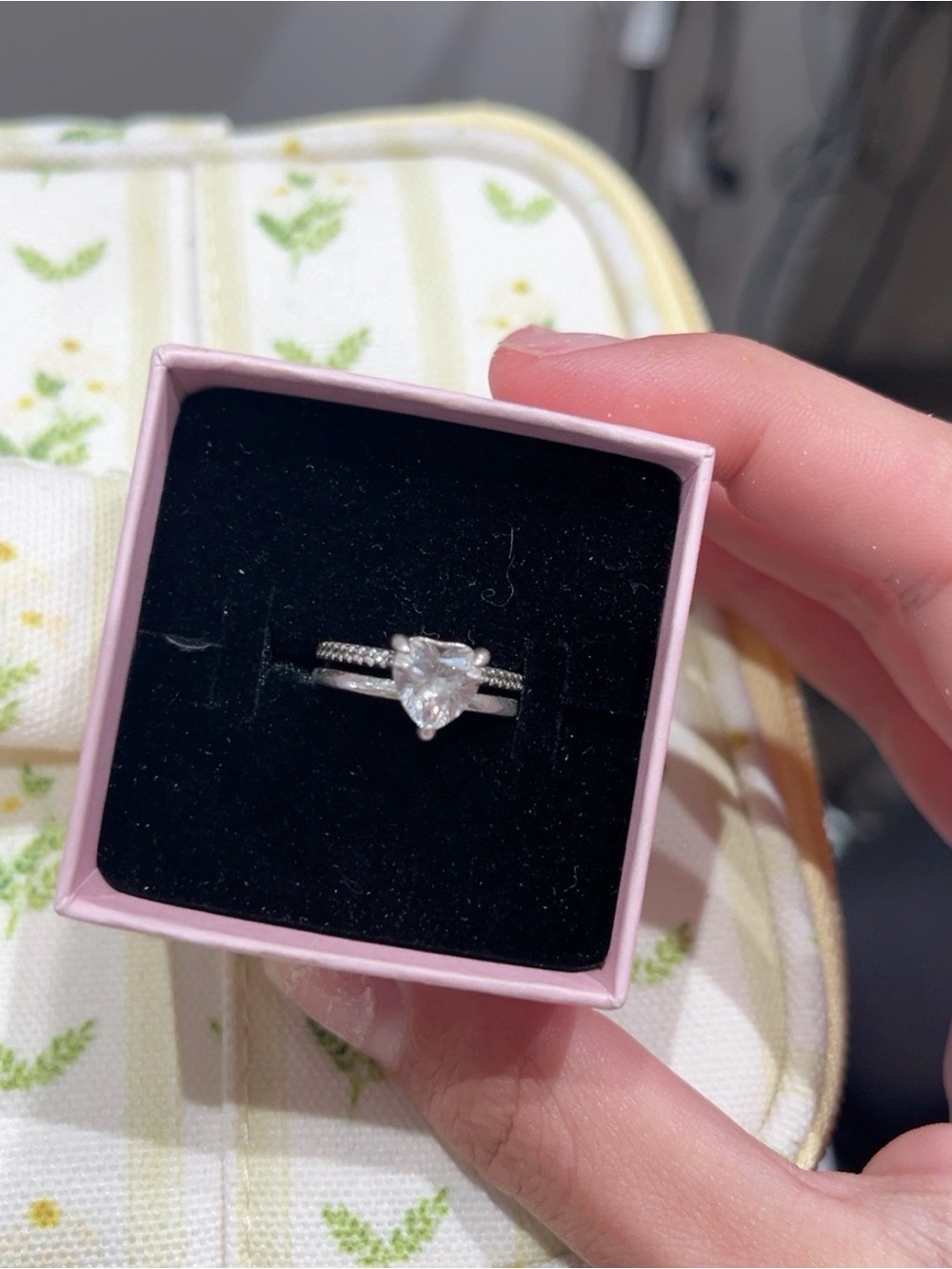 Silver Heart-Shaped Crystal Ring Set - Silver